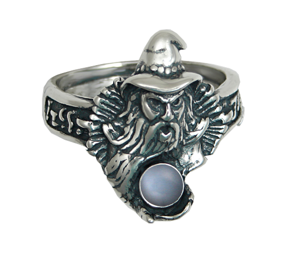 Sterling Silver Wizard Ring With Grey Moonstone Size 6